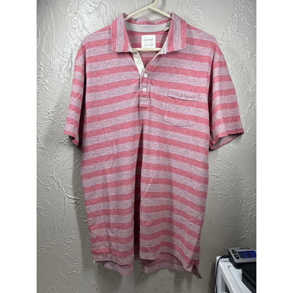 Billy Reid Shirt Mens Red‎ Blue Striped Short Sleeve Polo Shirt Size XXL